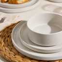 Famiware Nebula 24-Piece Dinnerware Set, Matte Beige White | Stoneware Plates and Bowls, Handmade Reactive Glaze, Microwave & Dishwasher Safe, Chip & Scratch Resistant