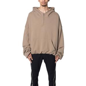 mnml Men's Lined Baggy 3/4 Zip Hoodie (Large, Brown)