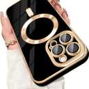 Dinick Designed for iPhone 14 Pro Case with Magnetic [Built-in Camera Cover] Compatible with MagSafe Soft TPU Glitter Cover Anti-Scratch Protective Slim for iPhone 14 Pro Case Black and Gold