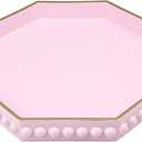 Pink Serving Tray for Coffee Table, Octagonal Beaded Plastic Decorative Tray for Ottoman, Kitchen Counter, Living Room
