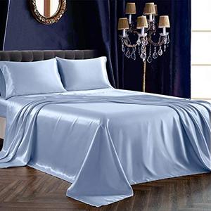 SiinvdaBZX 4Pcs Satin Sheet Set Queen Size Ultra Silky Soft Baby Blue Satin Queen Bed Sheets with Deep Pocket, 1 Fitted Sheet, 1 Flat Sheet, 2 Envelope Closure Pillowcases