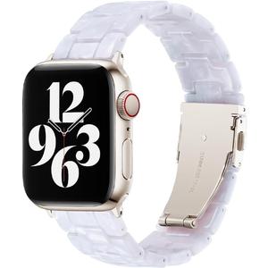 Bestig Resin Band Compatible with Apple Watch Bands for Women 40mm 38mm 41mm 42mm(Series 11 10), Lightweight Waterproof Strap for iWatch Series 10 9 8 7 6 5 4 3 2 1 SE Men(Pearl White/Starlight)
