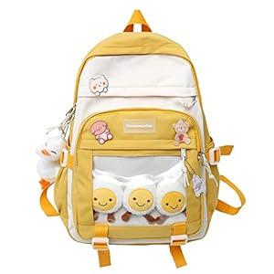 Kawaii Girls Backpack with Pins and Accessories Cute Kids Aesthetic Backpack Teen Bookbags Casual School Bag with Plush Pendant