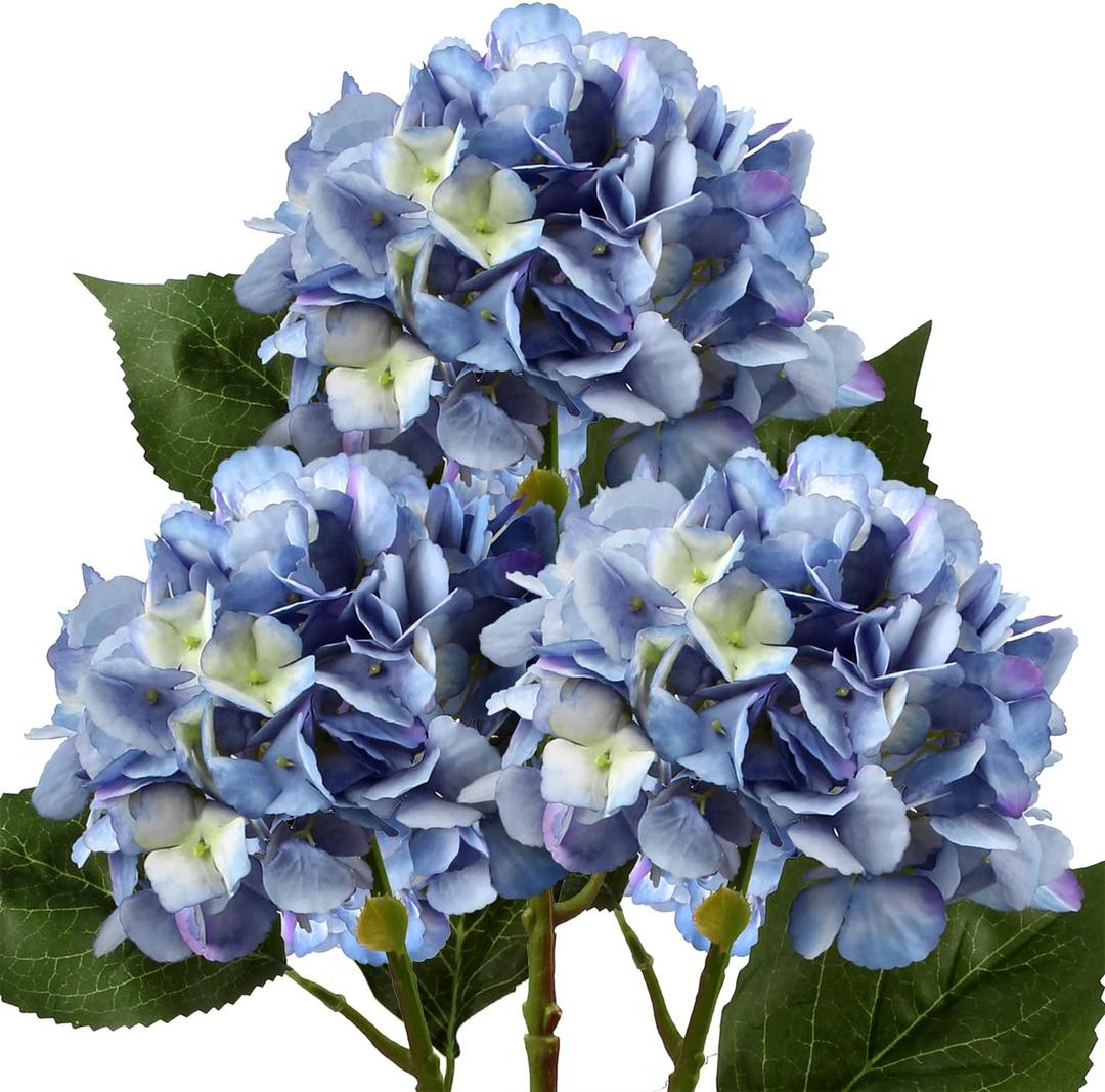 DILATATA 21" Fake Hydrangea Long Stems Silk Hydrangea Flowers for Home Table Centerpieces Artificial Flowers Arrangements Wedding Bouquets DIY Decorations-3Pcs Blue Hydrangeas