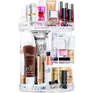 Sorbus 360 Rotating Makeup Organizer - Spinning cosmetics organizer, Adjustable Shelves for Make Up, Perfume & Toiletries - Acrylic Makeup Organizer for Vanity, Bathroom, Bedroom, Closet [Clear]