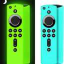 [2 Pack ] Firestick Silicone Remote Cover Case Compatible with 4K Firetv Stick, Firetv Remote Control Cover, Shockproof Anti Slip Case (Green Glow& Sky Blue Not Glow)