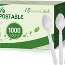 [1000 Count] Compostable Spoons Disposable Spoon Bulk Biodegradable Silverware Bulk Compostable No Plastic Utensils Heavy Duty Disposable Silverware Heat Resistant Cutlery for Party Daily Serving