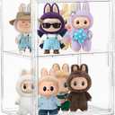 Acrylic Display Case Compatible with Labubu POP MART, 3 Adjustable Layers Figure Clear Display Case with 1 Removable Divider, Display Cases for Collectibles with Magnetic Door, Large