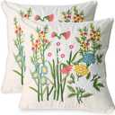Set of 2 Embroidered Decorative Throw Pillow Covers Couch Square Pillowcases Cushion for Bedroom Sofa Farmhouse Decor 18x18 Inch (Daisy)