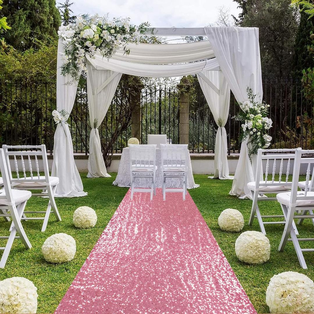 ShiDianYi Sequin Aisle Runner for Wedding Ceremony 2FTx15FT Fuchsia Pink Aisle Runners for Weddings Outside Glitter Runner Rug Rose Pink Sequin Fabric Carpet Runner for Party Prom Graduation