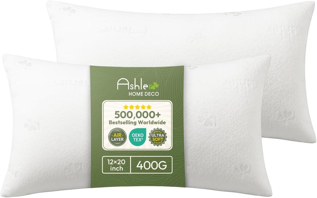 Ashler Home Deco Throw Pillows Insert- 12x20 Pillow Inserts with Air Layer, Premium Bed and Couch Pillows - Indoor Decorative Throw Pillow, Lumbar Cushion Sham Stuffer, Pack of 2, White