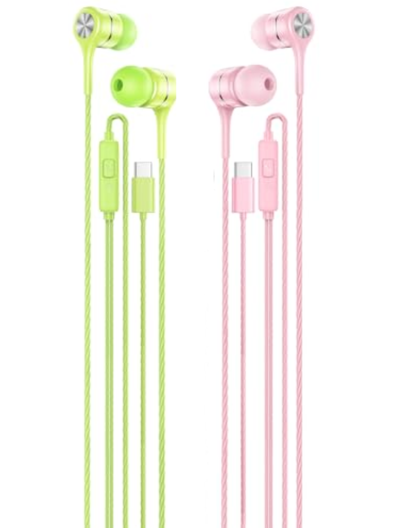 LWZCAM USB C Earbuds with Microphone 2-Pack, in-Ear Wired Headphones with Noise Isolating, Type C Earphone Heavy Bass Stereo Headsets Compatible with iPad, Android Smartphones, for Most USB-C Devices