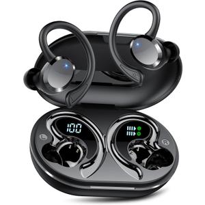 Wireless Earbuds, 2025 Bluetooth 5.4 Headphones HiFi Stereo, Bluetooth Earbuds with ENC Noise Cancelling Mic, IP7 Waterproof in Ear Earphones, 68H Dual LED Display Ear Buds for Workout Sports (Matte black)