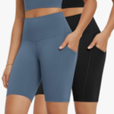 ODODOS 2-Pack High Waist Workout Shorts with Pockets for Women 6"/8" Inseam Tummy Control Gym Athletic Biker Shorts, XS