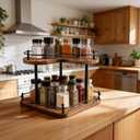 2 Tier Wooden Spice Rack Organizer, 360 Rotating Lazy Susan, 11.8 Inch Large Capacity Countertop Spice Shelf, Adjustable Height, Pine Wood, for Kitchen Bathroom Cosmetic Storage gift set