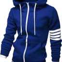 ZUEVI Men's Hoodies Casual Striped Drawstring Hooded And Zipper Closure Hoodie Slim Fit Fleece Sweatshirt With Pockets (Medium, Blue)