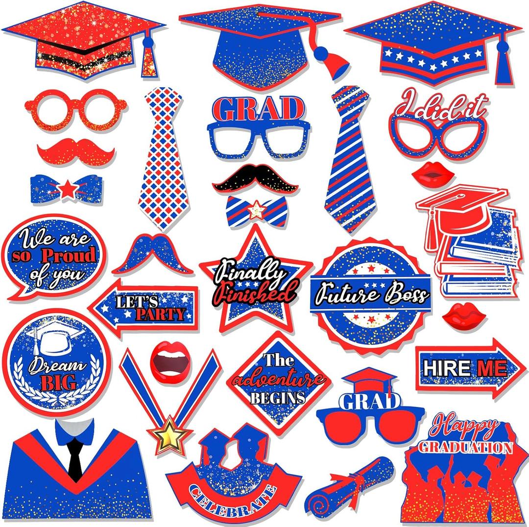 HOWAF Graduation Party Decoration Photo Booth Props, Congrats Grad 2025 Party Photo Props Kits for Class of 2025 Graduation Party, 30 Pieces Congrats Grad Photo Props