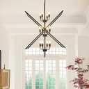 Black Chandelier, 12-Light Industrial Farmhouse Ceiling Pendant Light Fixtures, Modern Foyer Lighting Fixtures, Large Chandeliers for High Ceilings,Pendant Lights Kitchen Island for Staircase,Entryway