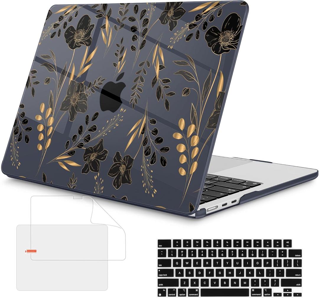 Mektron Compatible with M4 MacBook Air 15 inch Case 2025 A3241 2024 2023 M3 A3114 A2941 M2 Liquid Retina Display Touch ID, Plastic Hard Case & Keyboard Skin & Screen Protector - Gold Floral Mektron Compatible with M4 MacBook Air 15 inch Case 2025 A3241 2024 2023 M3 A3114 A2941 M2 Liquid Retina Display Touch ID, Plastic Hard Case & Keyboard Skin & Screen Protector - Gold Floral