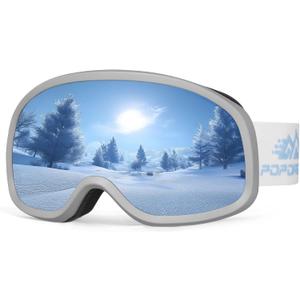 OTG Ski Goggles,100% UV Protection,Anti Fog,Polarized Ski Snowboard Goggles for Men Women Adult (Fullrevo-spherical-iceblue-vlt16%)