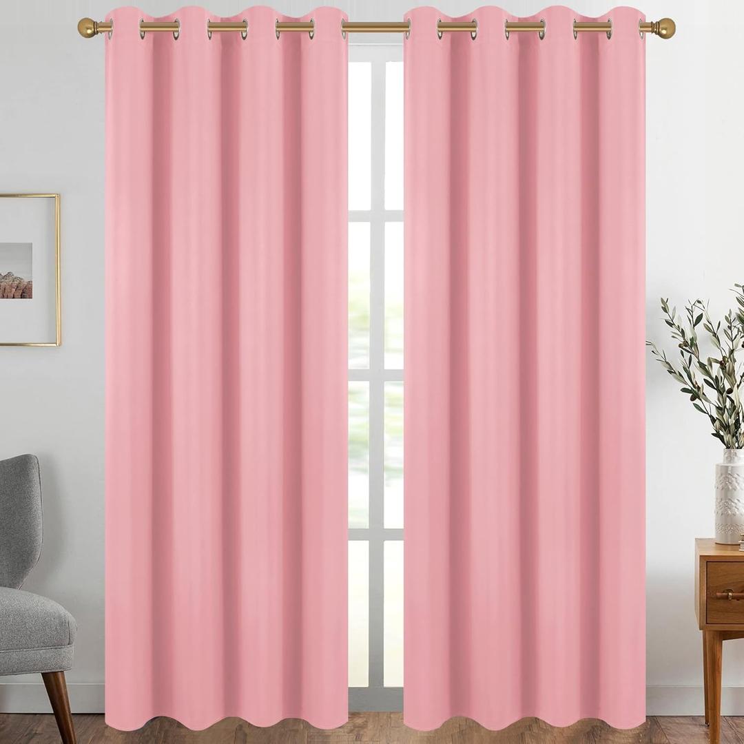 Diraysid Pink Grommet Blackout Curtains for Bedroom Thermal Insulated Room Darkening Curtains Drapes, 52 x 84, 2 Panels