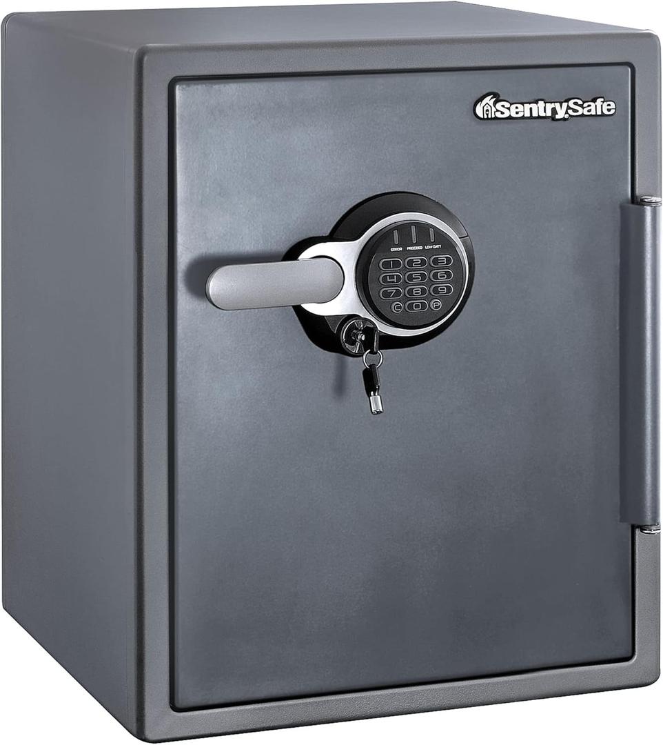 SentrySafe Fireproof and Waterproof Gray Steel Home Safe with Digital Keypad Lock, Floor Safe with Interior Lighting Secures Money, Documents, 2.05 Cubic Feet, SFW205GQC