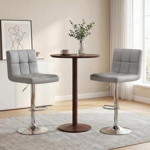 DUMOS Bar Stools Set of 2, 24 inch Counter Height Bar Chairs, Upholstered Modern Kitchen Barstools with Metal Base, PU Leather Saddle Stools for Kitchen Island, Grey