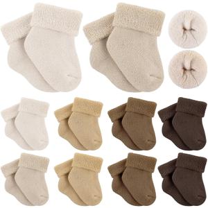 Twistover 10 Pairs Preemie Baby Terry Cotton Turn Cuff Socks for Newborn Girls Boys - Nicu(Maillard Color, Preemie)