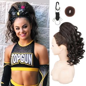 SEIKEA Cheer Ponytail Hair Piece, 14" Curly Cheerleader Hairpiece Ponytail Extension for Cheerleader Competition, Dance Dark Brown