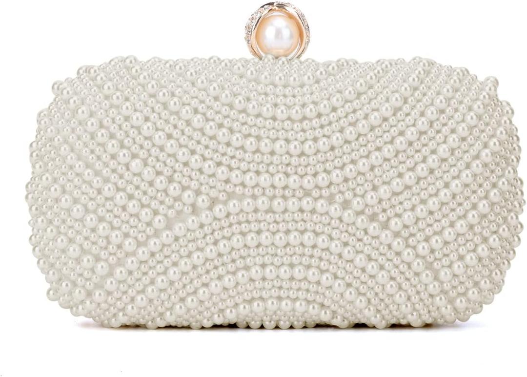 Oweisong Pearl Clutch Purses for Women Wedding Bride Pearl Evening Bag Party Clutch Wallet Tote Handbag
