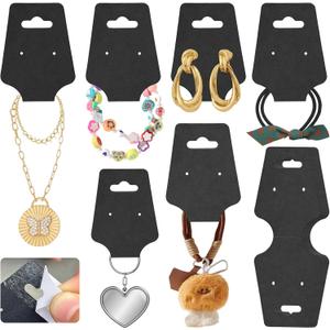 200PCS Bracelet Display Cards Necklace Holder Cards Self Adhesive Jewelry Packaging Selling Card for Small Business (Black with two earring holes, 1.8x4.7 inches)