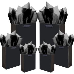 qiqee Black Gift Bags with Tissue Paper Mulit Assorted Sizes 10PCS Present Party Favor Birthday Bags(2pcs Large 13", 4pcs Medium 9", 4pcs Small 6" Bags22pcs Tissue Paper)