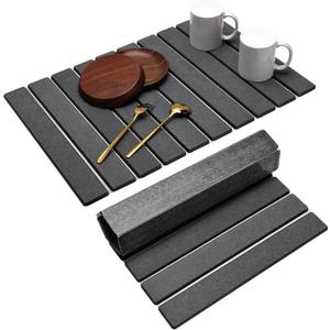 Drying Stone for Kitchen Counter, 24" 16" Large Foldable Stone Dish Drying Mat, Quick Dry Diatomaceous Earth Pad, Drying Mat for Kitchen Dishes Cups Bathroom Any Countertop(Dark Gray)