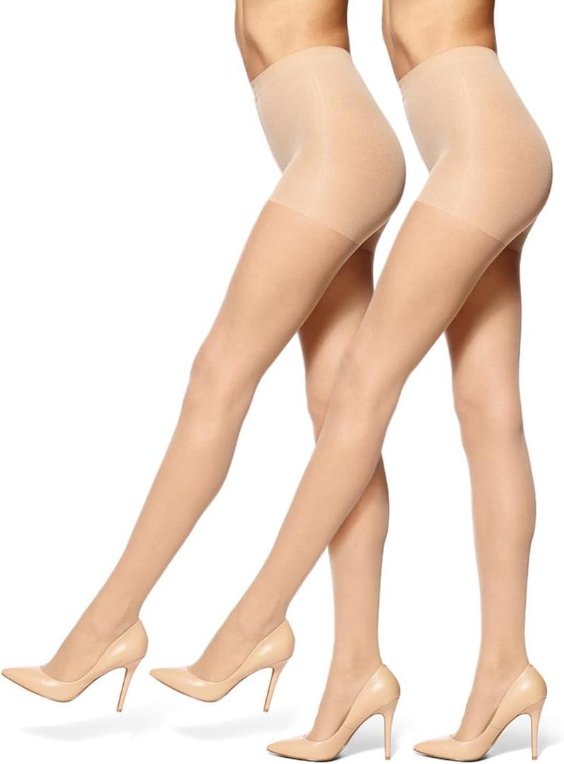 No Nonsense Women's Control Top Pantyhose With Sheer Toe (Nude - 2 Pair Pack)