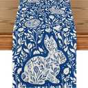 Artoid Mode Bunny Rabbit Wild Weeds Easter Table Runner, Seasonal Spring Kitchen Dining Table Decoration for Home Party Decor 13x90 Inch (Blue)