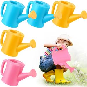 Meooeck 6 Pieces Plastic Watering Can for Kids Small Beach Toy Watering Can Toys for Childs Toddler Boys Girls Water Play Outdoor Gardening Play Time Practical Use, Yellow, Pink, Blue