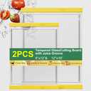 Tempered Glass Cutting Board Set for Kitchen Counter - Dishwasher Safe with Juice Grooves, Non-Slip Silicone Edges & Beveled Grip - 16"x12" & 12"x8" Serving Tray (Yellow)