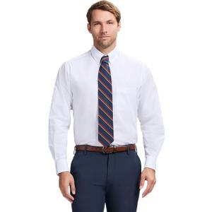 Izod Mens Dress Shirt Regular Fit Long Sleeve Wrinkle Free Stretch Button Down Collar (18"-18.5" Neck 34"-35" Sleeve, White)