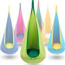 Y-STOP Kids Pod Swing Seat, Hanging Hammock Chair with Inflatable Pillow, Sensory Swing Chair with Pocket for Indoor and Outdoor(Green)