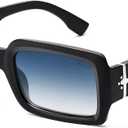 SOJOS Trendy Retro Rectangle Polarized Sunglasses Men 90s Vintage Square Womens Sunnies Shades SJ2388 (Black Frame Blue Grading Lens)