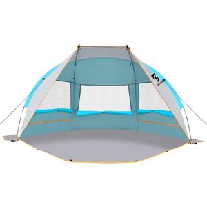 Beach Tent 2-3 Person Sun Shelter UPF 50+ with Extended Waterproof Pe Floor & 3 Mesh Roll Up Windows Fits, Portable Beach Shade Easy Setup for Outdoor Camping, Indoor, Fishing, Yard. (Blue)