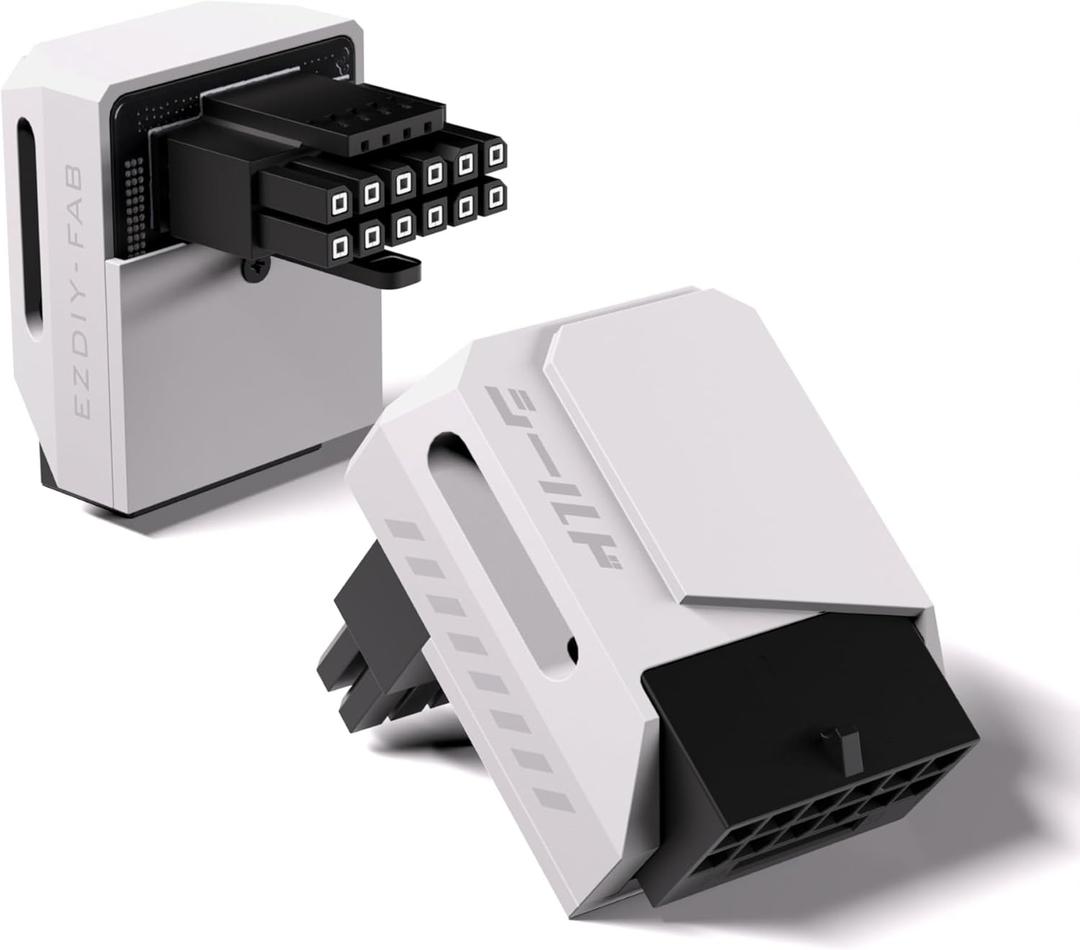 EZDIY-FAB PCIe 5.1 Adapter - 600W 12+4pin,16pin 12VHPWR GPU Power Connector,12V-2x6 GPU Adapter,90 Degree Right Angle - Compatible with RTX 3090Ti, 4070Ti, 4080, 4090 GPU - RVS Type, White, 1 Pack