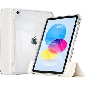 KENKE Hybrid Case for iPad Air 11 Inch M3 2025/M2 2024, iPad Air 5th/4th Generation 2022/2020 10.9 Inch with Pencil Holder, 2 in 1 Detachable Sliding Cover with Hard PC Clear Back Shell, Cream White