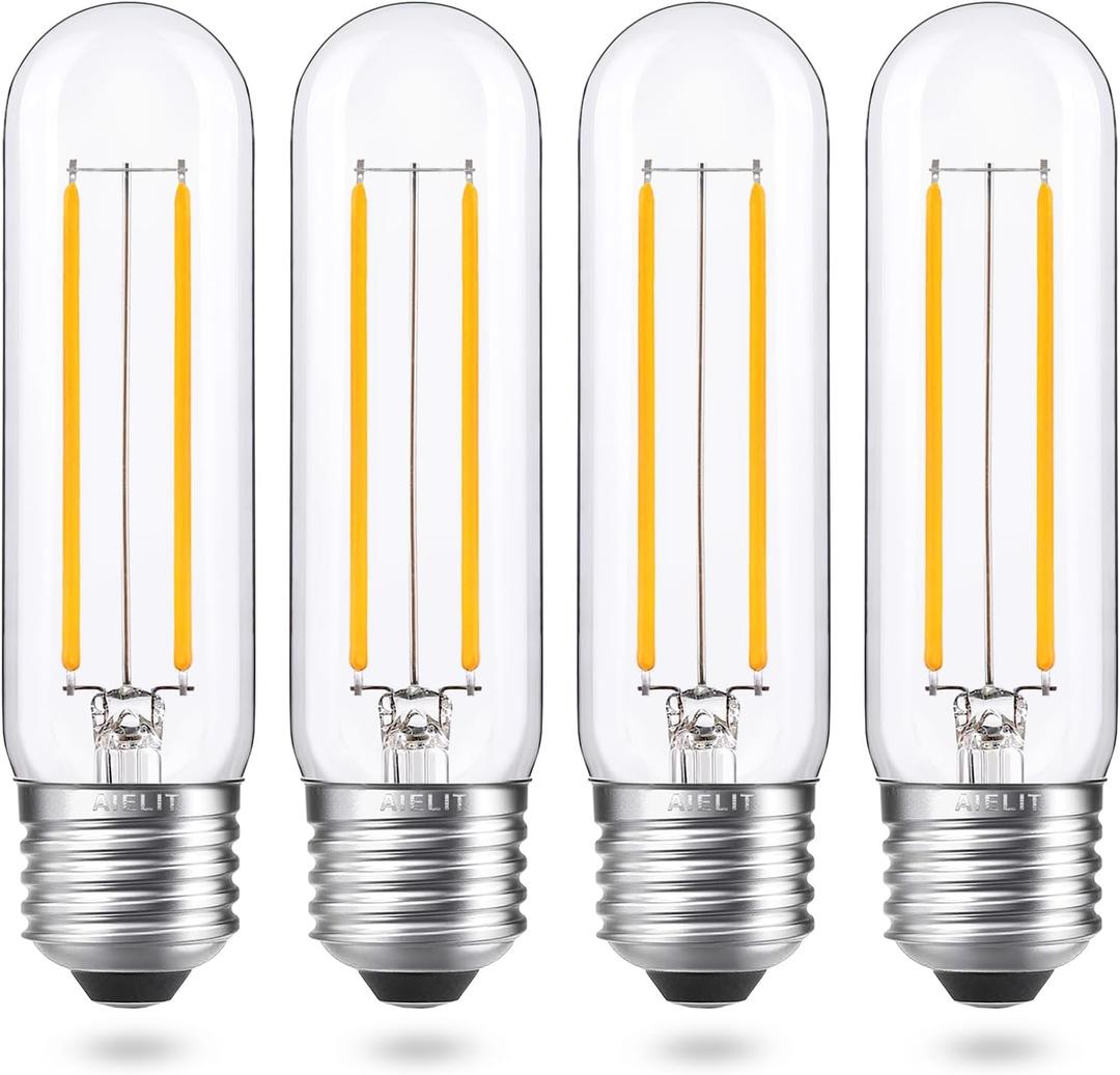 Vintage T10/T30 LED Bulb 25 Watt Equivalent, Warm White 2700K, 200 Lumens, E26 Base, 2W Dimmable Led Tubular Bulbs, Classic Filament Edison Bulb for Pendant Lights Chandelier, 4-Pack