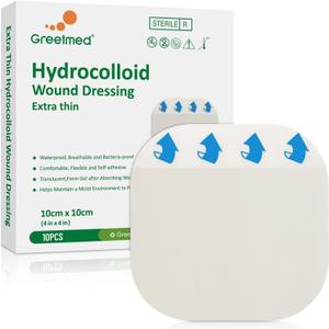 2 x Extra Thin Hydrocolloid Bandages 10 Pack 4" x 4" Large Wound Care Dressing, Self Adhesive Big Waterproof Hydrogel Patch Bandaids Healing for Burn Blister Bedsore Acne Care