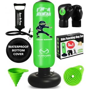 Marwan Sports 5-in-1 Inflatable Punching Bag for Kids  63" Karate Toy Set with Boxing Gloves, Durable Fast Rebound, Active Play, Stress Relief Christmas/Birthday Gift for Boys & Girls Ages 4-12