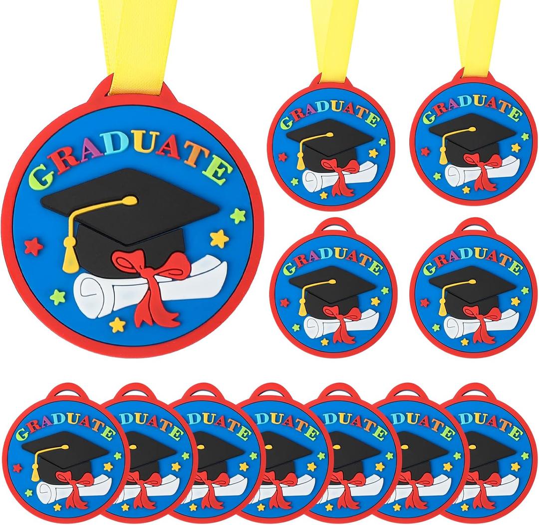 COCHIE Graduation Medals for Kids, 2 Inch Silicone Award Medals Bulk with Lightweight Neck Ribbon, Cute Kindergarten Preschool Graduation Gifts, Grad Medal Party Favor Supplies (Bachelor Cap)