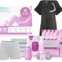 Frida Mom 15pc Labor & Postpartum Kit Gift Set for Baby Showers & Mom to Be, Includes Peri Bottle, Nursing Gown, Disposable Underwear, Ice Maxi Pads, Pad Liners, Perineal Foam, Socks & Toiletry Bag