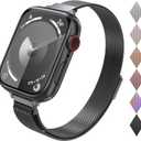 for Apple Watch Band Series Ultra SE 8 7 6 5 4 3 2 1 38mm 40mm 41mm Stainless Steel Slim & Thin Mesh Magnetic Clasp Strap Women and Girl Replacement Band for iWatch (Black)