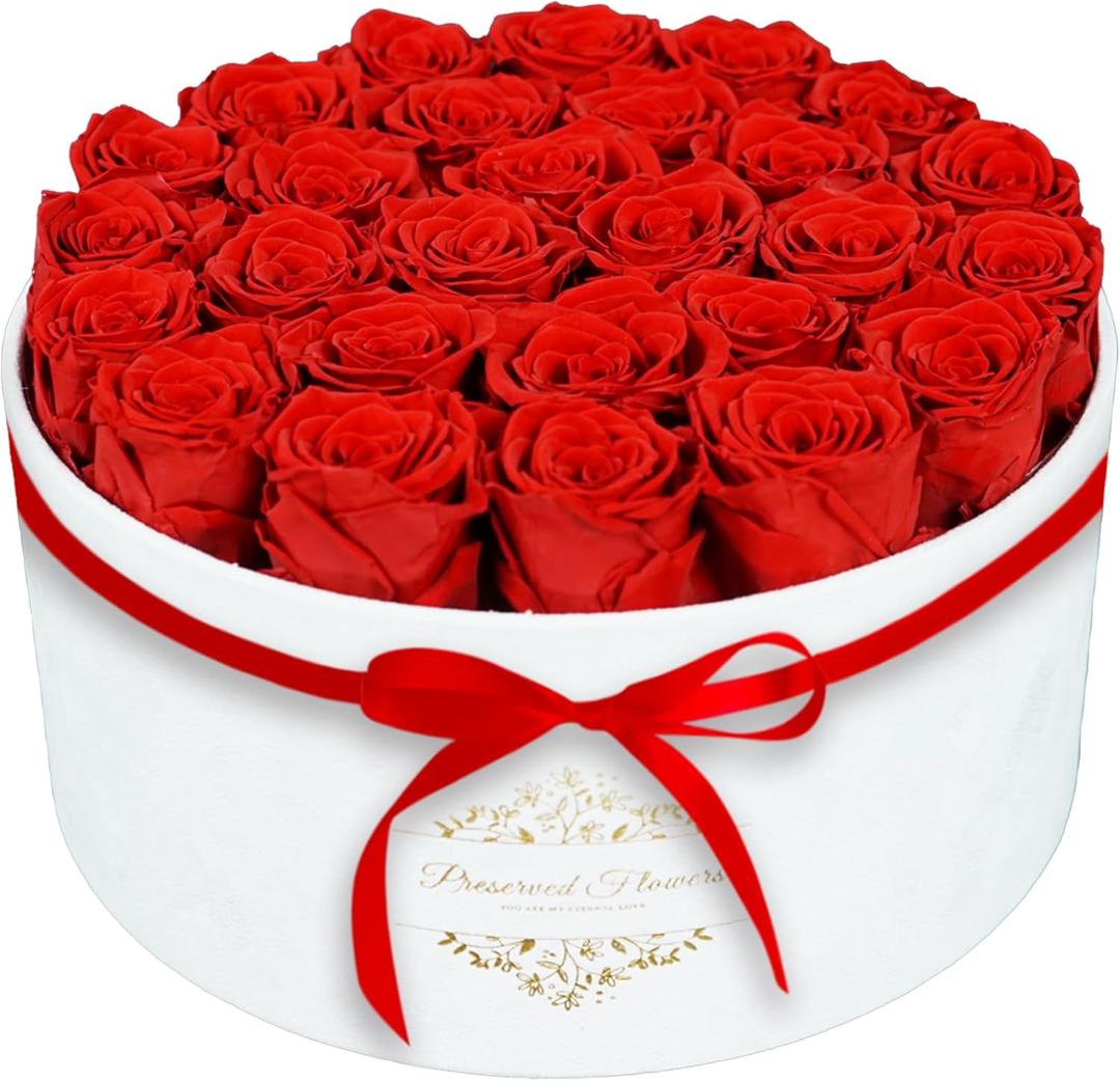 27 Forever Flowers in a Luxury Suede Box, Preserved Roses Birthday Gifts for Women, Romantic Anniversary Wedding Gifts for Women Her Girlfriend Wife, Red